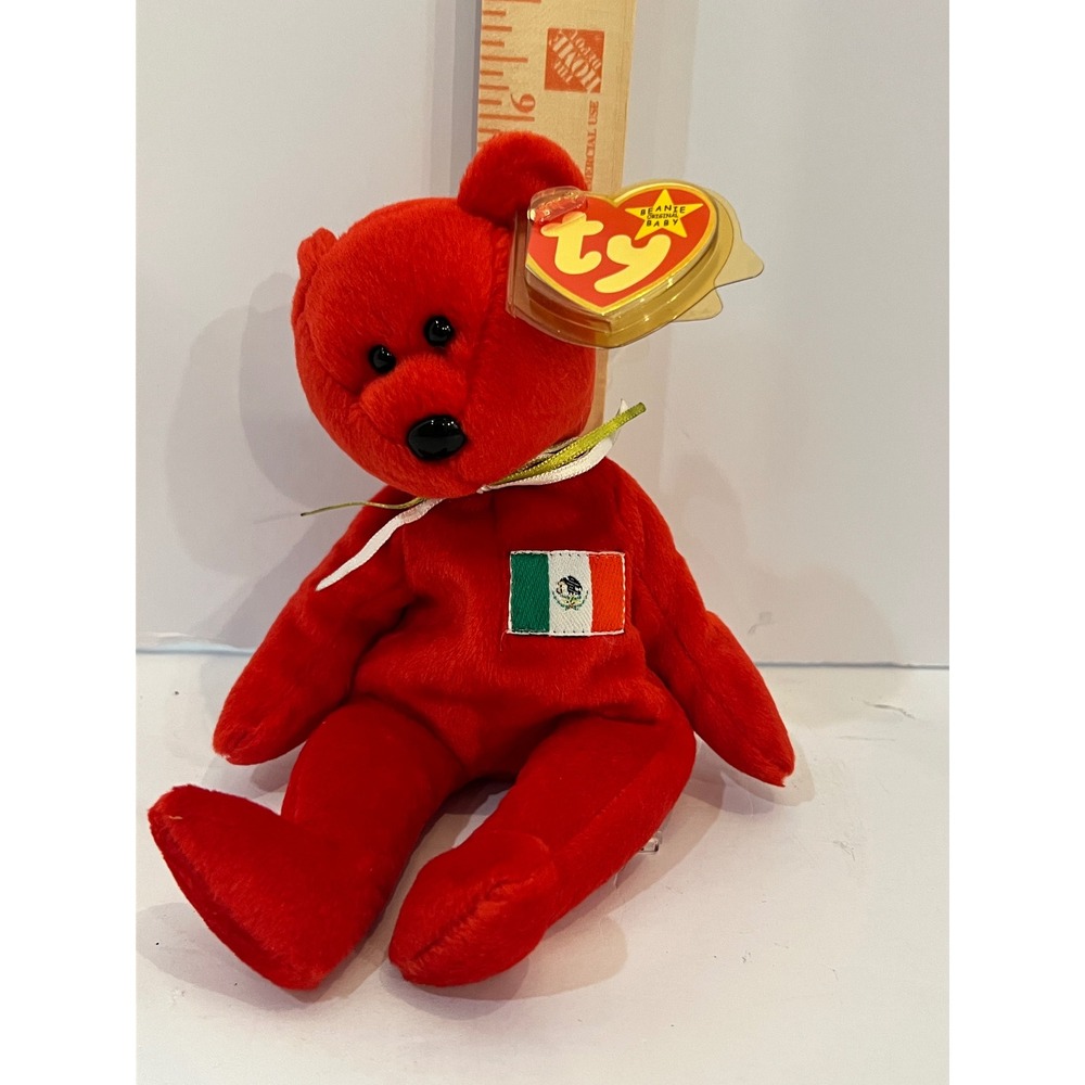 Ty Beanie Baby Osito Red Bear Mexico Flag 1999 Vintage Plush Toy 4244
